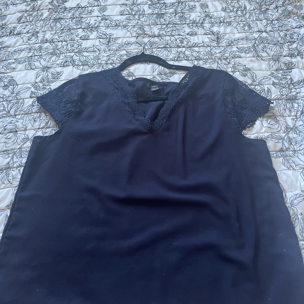 Navy Lace Accent Blouse